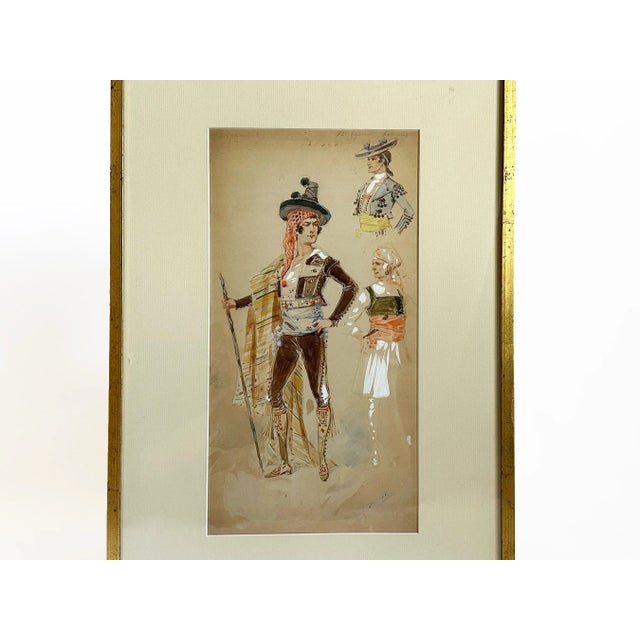 1900 - 1909 1908 "Torero" Antique Italian Bullfighter Costume Design Painting Watercolor on Paper by Alfredo Edel For Sale - Image 5 of 10