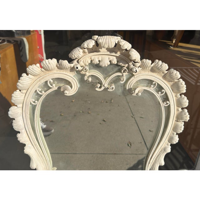 1960s Hollywood Regency White Enamel Iron Cartouche Mirror For Sale - Image 5 of 5