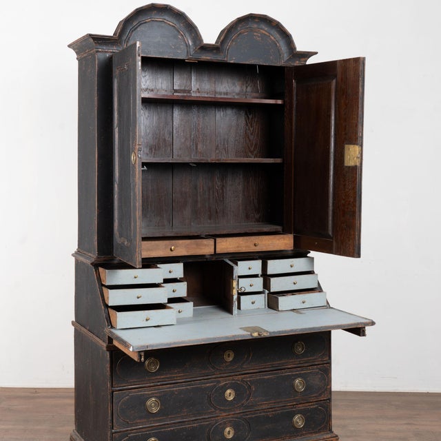 Early 19th Century Danish Black Painted Oak Baroque Secretary For Sale - Image 6 of 11