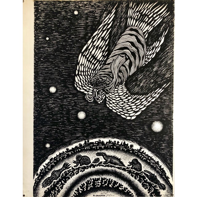 Michail Grobman, Large Post Soviet Non Conformist Russian Israeli Angel Lithograph Print For Sale