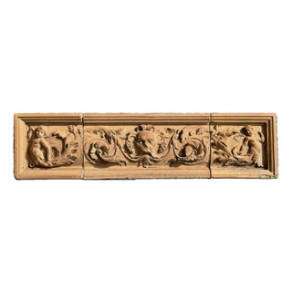 Antique Terracotta Building Facade Plaque - Mythological Cherubic Theme - Tri-Parte For Sale