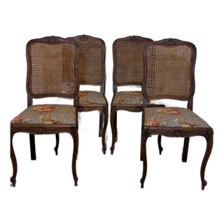1920s French Louis XV Style Set of Four (4) Cane Back Dining Chairs For Sale