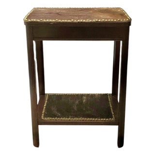 Mid 20th Century Side Table Cow Hide Top Nailhead Trim Vintage Handcrafted Rustic Western Decor For Sale