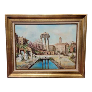 Mid Century Roman Ruins Oil Painting