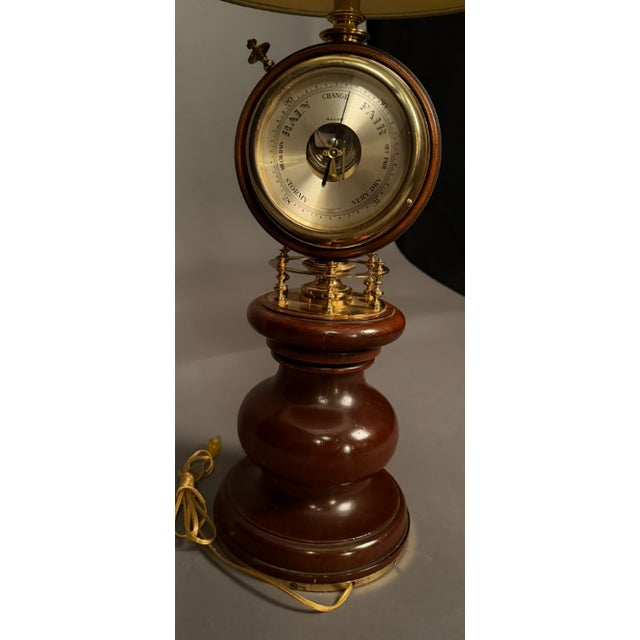 Mid 20th Century Large Brass & Mahogany Nautical Desk Lamp With Clock and Barometer Swivel Head For Sale - Image 4 of 15