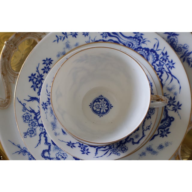Haviland & Co. Antique Haviland Limoges Blue & White Gilt Dinnerware Service, 48 Pieces For Sale - Image 4 of 18