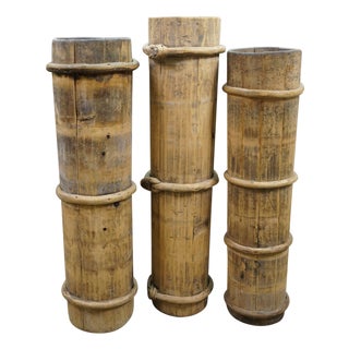 3 Antique Tibetan Wood Yak Butter Churn Buckets For Sale
