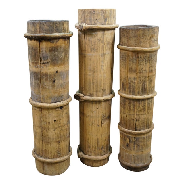 3 Antique Tibetan Wood Yak Butter Churn Buckets For Sale