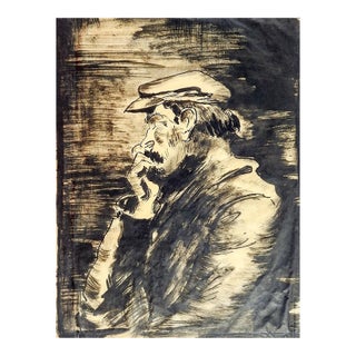 Early 20th Century Urban Portrait Ink Drawing For Sale