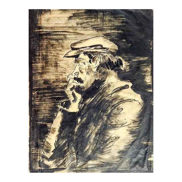 Early 20th Century Urban Portrait Ink Drawing For Sale