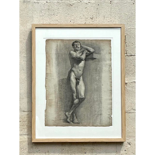 Charcoal Vintage 1930s Original Pencil Sketch of Man For Sale - Image 8 of 11