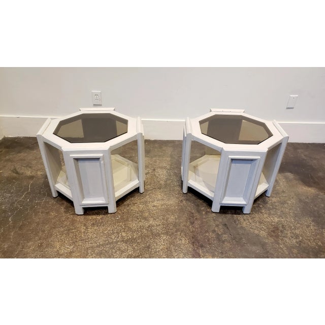 Modern Pair of Octagonal Brutalist Memphis Era Side Tables With Faux Concrete Finish For Sale - Image 3 of 7