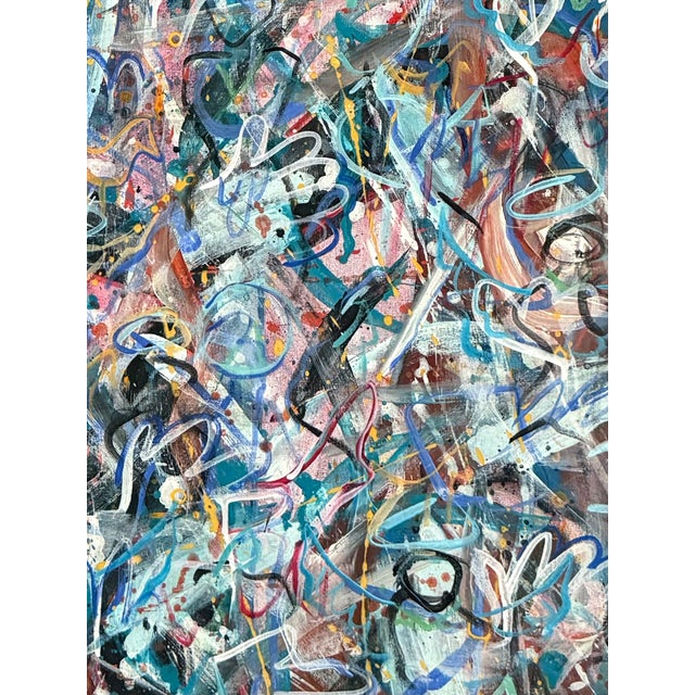 Blue Very Large 1980s Modern Abstract Expressionist Painting, Framed For Sale - Image 8 of 12