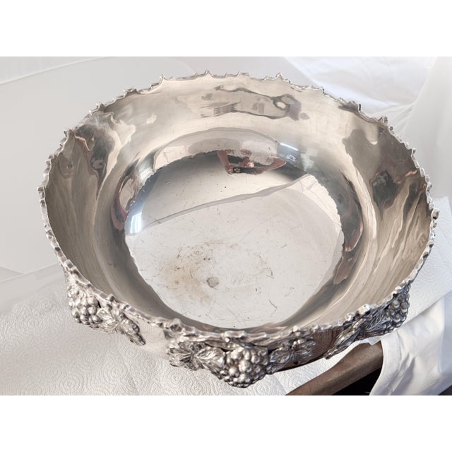 Metal Large English Silver Punch Bowl Centerpiece With Relief of Grapes For Sale - Image 7 of 8