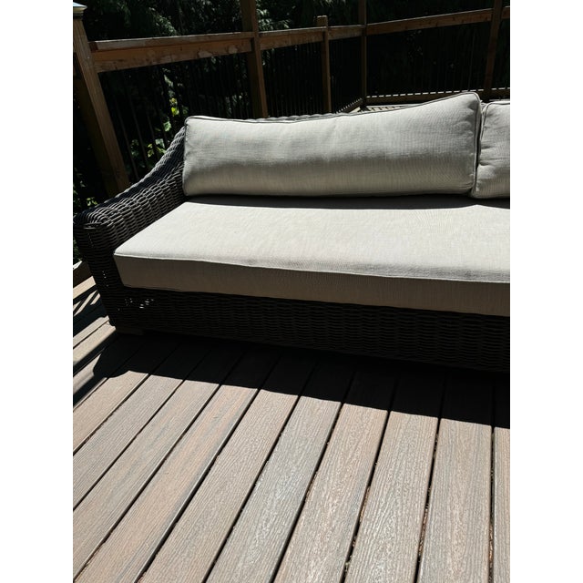 Restoration Hardware Rh Provence Outdoor Sofa, 112” Luxe Depth, Terra Wicker, Perennials Sand For Sale - Image 4 of 5