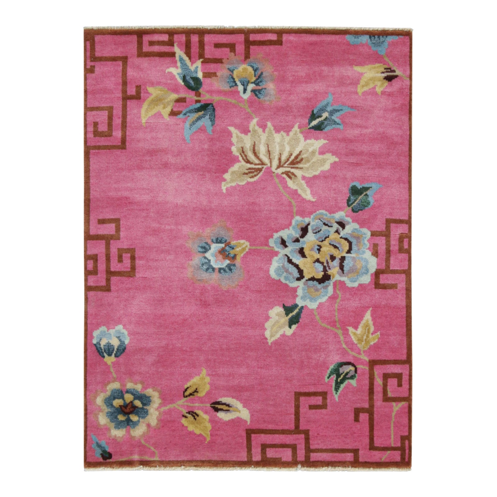 Rug & Kilim’s Chinese Art Deco Style Rug in Pink With Floral Patterns ...
