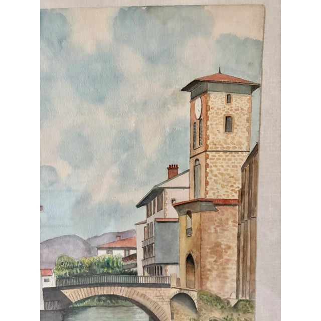 Mid 20th Century Framed French Watercolor Painting of St Jean Pied De Port For Sale - Image 4 of 12