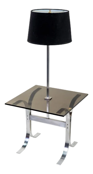1970s Floor Lamp Table Smoked Glass Chrome Flat Bar Mid Century Milo Baughman Thayer Coggin