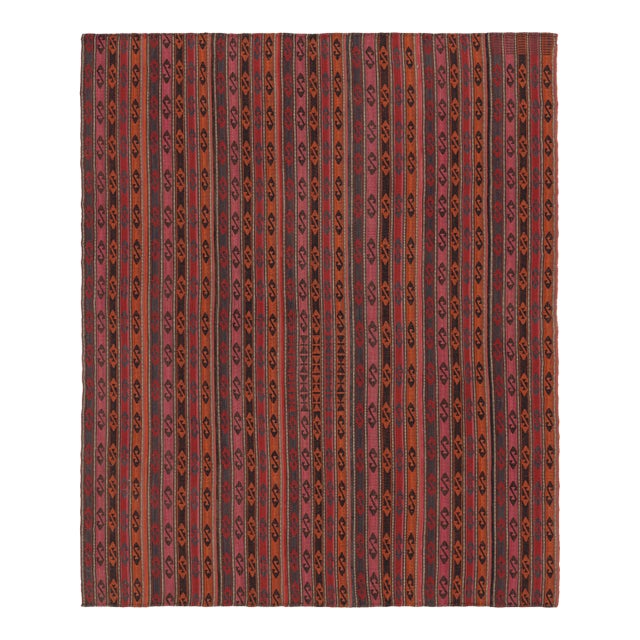 Vintage Persian Kilim, Vertical Stripes With Vibrant Tribal Motifs - Rug & Kilim For Sale