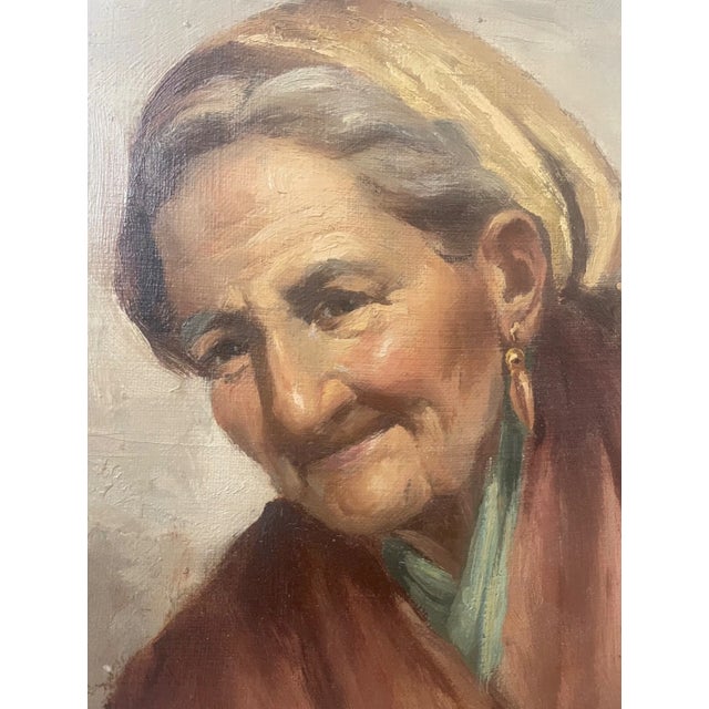 Vintage Original Oil Painting Realism Elder Lady Woman Portrait on Board Framed For Sale - Image 9 of 10