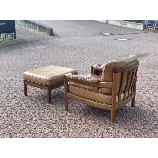 1960s Set of Leather Lounge Chair with Footstool, 1960s For Sale - Image 5 of 10