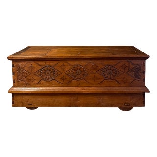 Large Hand-Carved Teak Storage Chest, 1800s For Sale