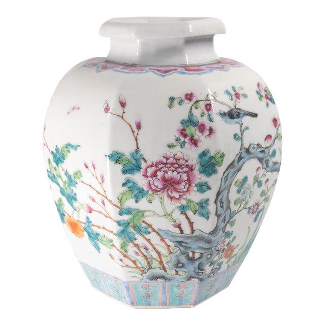 Early 20th Century Chinese Republic Period Famille Rose Faceted Jar or Vase For Sale