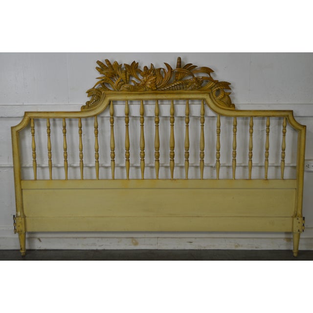 Vintage French Provincial Louis XV Style Painted King Size Headboard