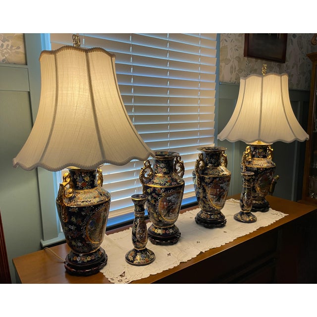 Mid-Century Modern Vintage 6-Piece Japanese Satsuma Style Room Collection - Lamps, Vases & Candlesticks For Sale - Image 3 of 18