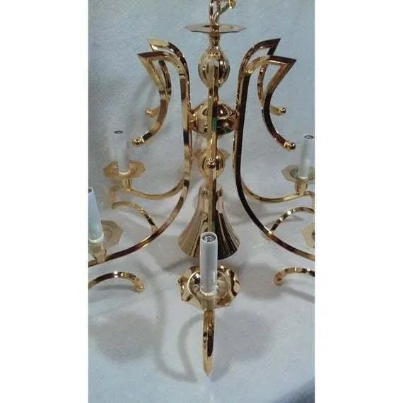 1990s Regency Chandelier Gold Plated Five Arm Center Down Light Transitional For Sale - Image 4 of 6