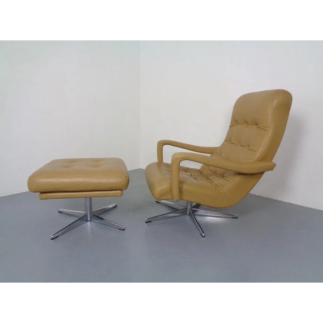 Set of Leather Swivel Easy Chair and Ottoman, 1970s For Sale - Image 9 of 18