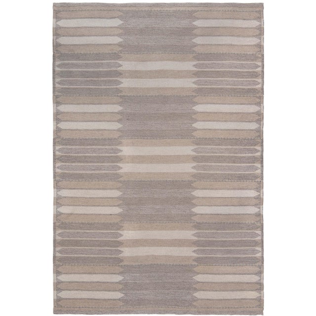 Doris Leslie Blau Swedish Mid-Century Striped Beige Flatweave Rug Double Sided For Sale
