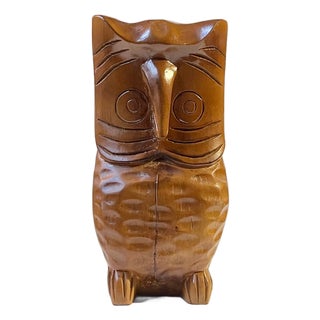 Large Vintage Hand-Carved Wooden Owl, 1980s For Sale