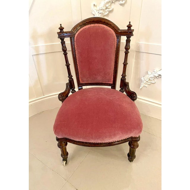 19th Century Victorian Carved Walnut Lady's Chair For Sale - Image 3 of 8
