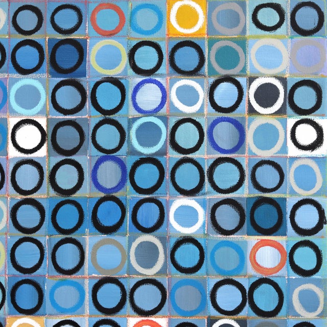 2020s 484 Circles v.2 - Large Abstract Original Contemporary Blue Geometric Acrylic and Oil Pastel Painting For Sale - Image 5 of 9