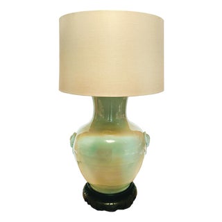 Mid 20th Century Large Celadon Green Ceramic Urn Table Lamp For Sale