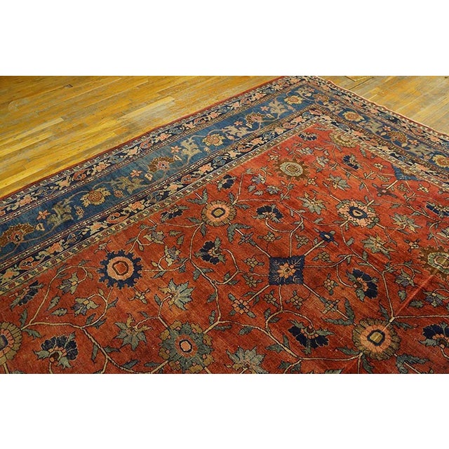 1900s Red Rust Rustic Floral Antique Persian Bijar Rug 11' 0" X 17' 3" Handknotted Wool Carpet For Sale - Image 4 of 5