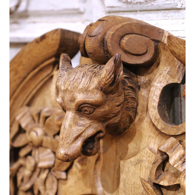 French 19th Century French Black Forest Carved Oak Hunting Wall Plaque With Mirror For Sale - Image 3 of 9