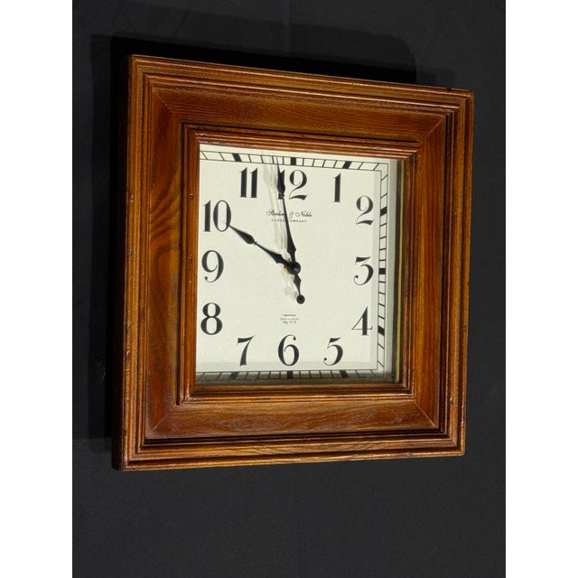 2010s Sterling & Noble Square Wood Wall Clock For Sale - Image 4 of 4