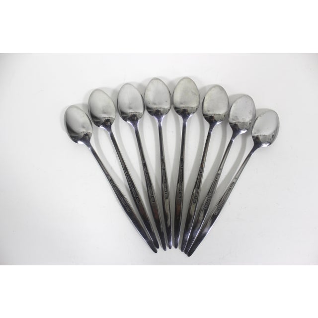 Metal Vintage Mid Century Modern Japan Stainless Iced Tea Spoons Caress Rose Steel - Set of Eight Long Ice Sundae For Sale - Image 7 of 9