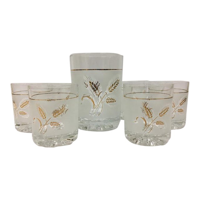 MidCentury Devalbor Italy Frosted Glass Tumblers & Ice Bucket Cocktail Set 7 Piece Set Chairish
