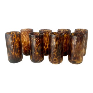 Vintage Tortoise Shell Print Highball Glasses- Set of 8 For Sale