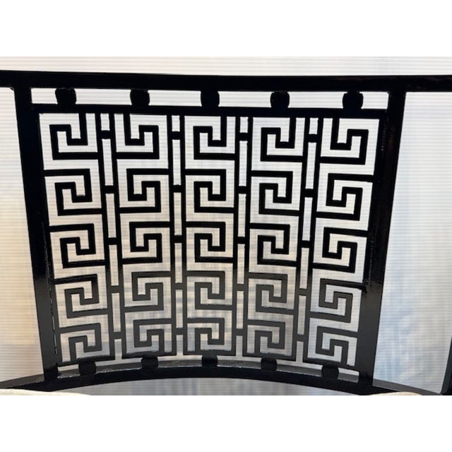 Pair of Italian Steel Greek Key Patterned Arm Chairs For Sale - Image 4 of 6