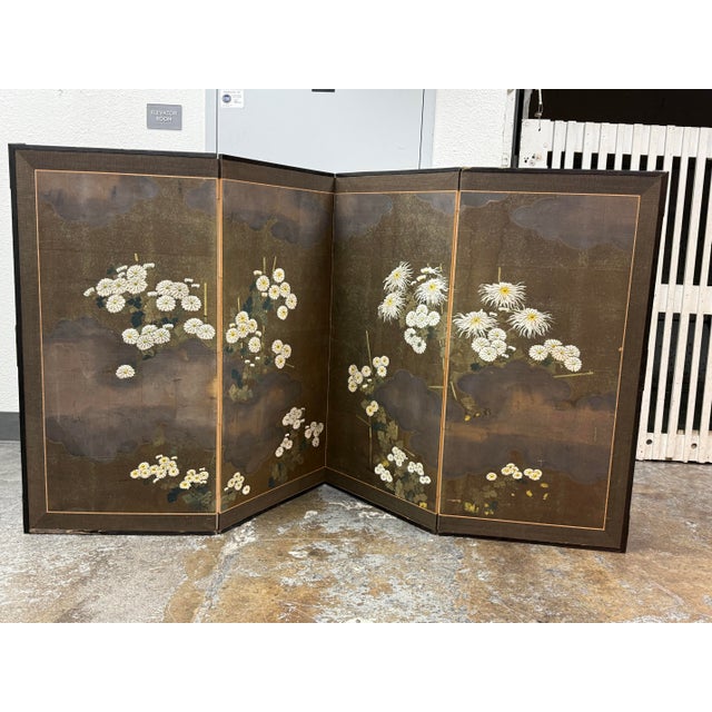 Japanese Japanese Byōbu Four Panel Screen Divider, Antique For Sale - Image 3 of 12