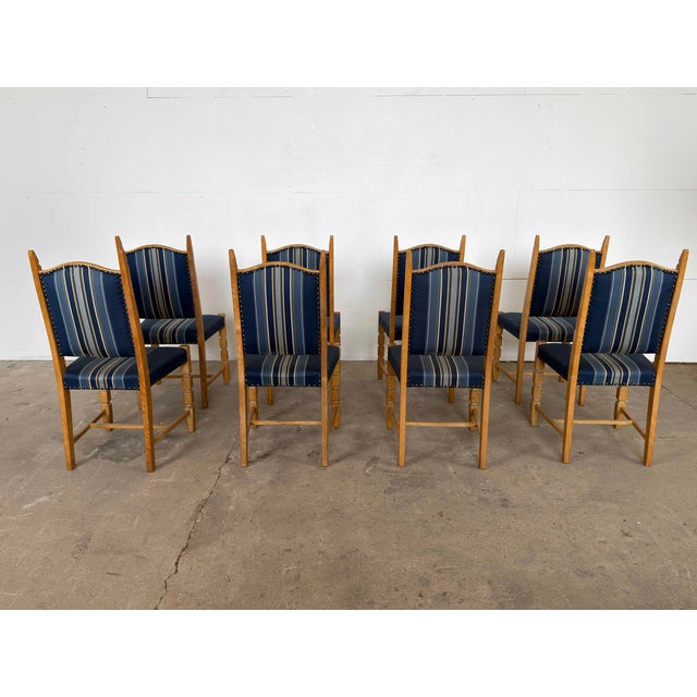 Wood Mid-Century Modern Brutalist Oak Dining Chairs in the style of Henning Kjærnulf, 1960s, Set of 8 For Sale - Image 7 of 11