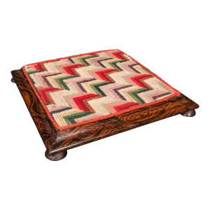 1850s Victorian Small Antique Tabletop Sampler, English, Embroidered, Miniature Stool