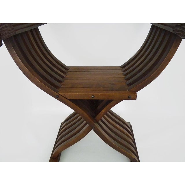 Brown Vintage Savonarola Chair with Lion's Head in Wood, Italy, 1950s For Sale - Image 8 of 11