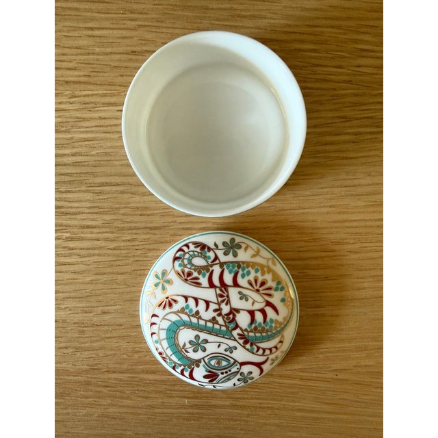 Tiffany and Co. Tiffany & Co. Porcelain Snake Trinket Box, Teal, Red & Gold For Sale - Image 4 of 6