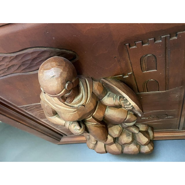 Brown Antique Architectural Panel Carved Wood Medieval Knight, 1950s For Sale - Image 8 of 10
