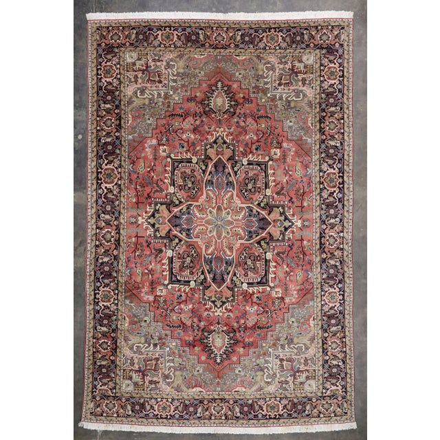 Red Vintage Persian Heriz Rug - 12'09 X 19'05 For Sale - Image 8 of 9